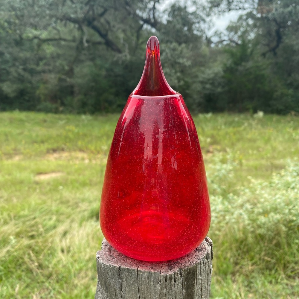 MCM Ruby Red Teardrop Swung Art Glass Vase